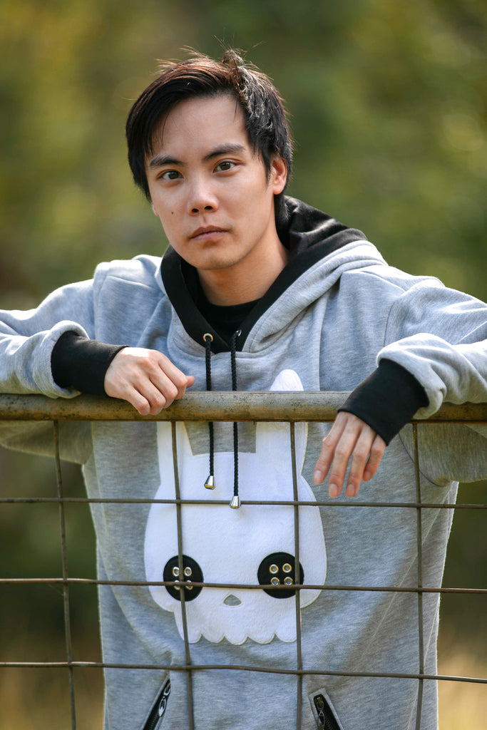 Bunny Skull Hoodie (LTGRY&BLCK) - Button Fox