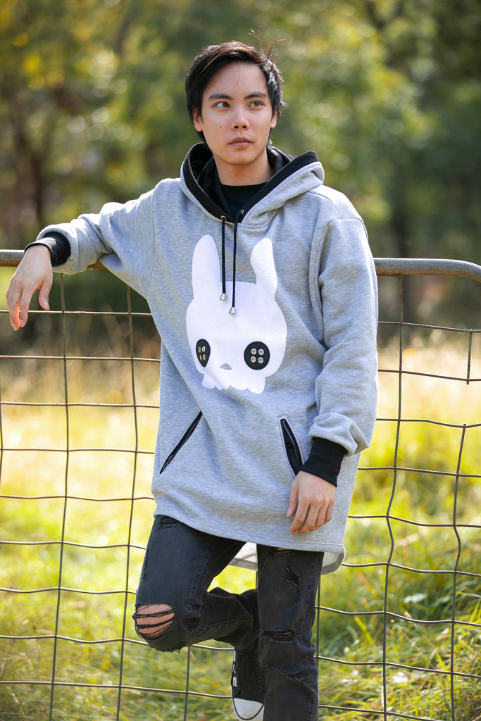 Bunny Skull Hoodie (LTGRY&BLCK) - Button Fox