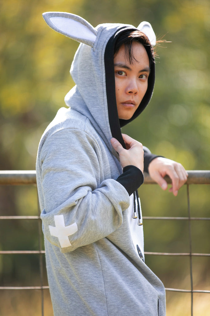 Bunny Skull Hoodie (LTGRY&BLCK) - Button Fox