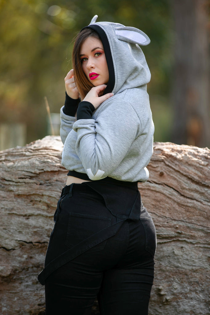 Bunny Crop Top (LTGRY&BLCK) - Button Fox