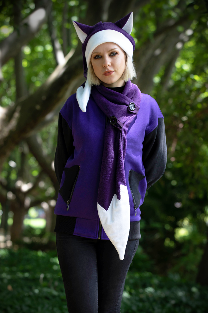 Foxmas Hat & Scarf (PRPL) - Button Fox